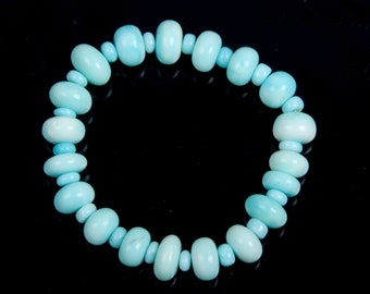Blue Peruvian Opal Bracelet: Rondelle Gemstone 7 Inch Length 5 & 11 MM Stretchable