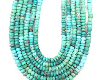 Natural Turquoise Beads: Faceted Rondelle Gemstone 8 Inch Strand Jewelry Making