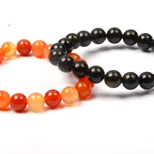 Natural Carnelian & Black Onyx Bracelet, Gemstone Bracelet, Carnelian Bracelet, Beaded Bracelet, 7 Inch Length 8 MM Beads, Handmade Bracelet