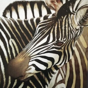 Unieke zwart-wit gestreepte markeringen op zebra creëren prachtige abstracte patronen, geschilderd in waterverf, op deze wenskaart
