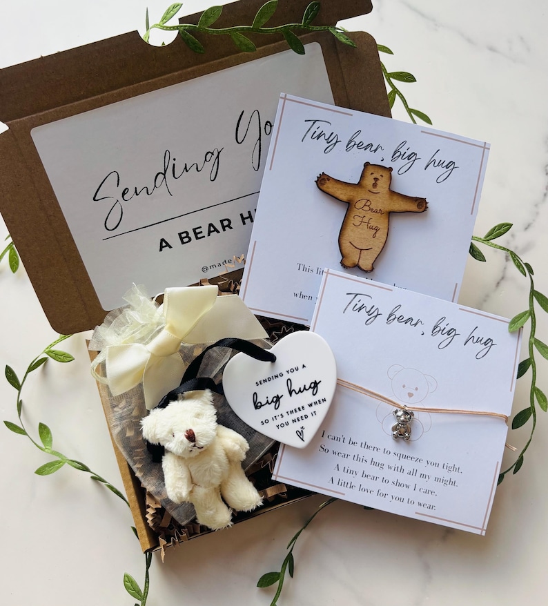 BEST SELLER. Send a hug. Post a hug. Thinking of you. Pocket hug. Get well soon gift. Grievance gift. Personalised gift. Big bear hug Add bear & bracelet