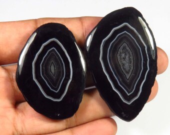 Black Slice Agate Cabochon, 41-50mm, natuurlijke Agate Geode Slice Gemstone, 2 stuks veel, 143 Cts, handgemaakte Slice Agate Gemstone los voor sieraden