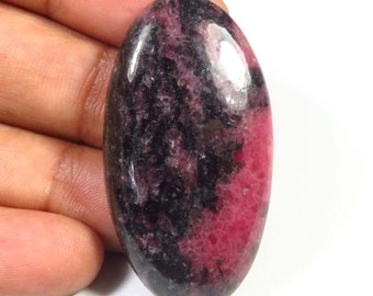 Natural Pink Rhodonite Cabochon, 41x22mm, Smooth Rhodonite Gemstone, Oval Shape, 65 Cts, Handmade Rhodonite Cabs Loose For Jewelry Creation,