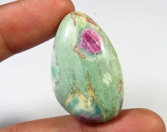 Green Ruby Fuchsite Smooth Cabochon, 34x21 mm, Natural Ruby Fuchsite Gemstone, Fancy Shape, Ruby Fuchsite Cabochon Loose For Jewelry Making,