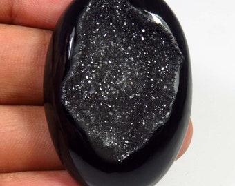 gepolijste onyx zwarte druzy cabochon, 41x2 8mm, natuurlijke onyx druzy edelsteen, 68cts, ovale vorm, onyx edelstenen druzy los voor het maken van sieraden,