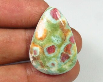 Natural Ruby Fuchsite Gemstone, 28x20 mm, Handmade Pear Shape, Green Ruby Fuchsite Cabochon, Polished Ruby Fuchsite Gems Loose For Jewelry,