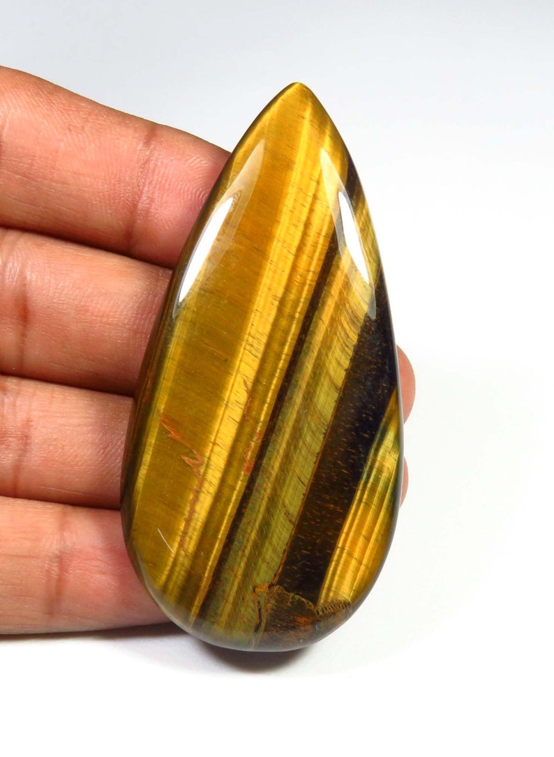 Pear Shape Tiger Eye Cabochon 60x29mm Yellow Blue Tiger Eye Tiger Eye Loose For Jewelry Use UNIQUE~~ Natural Tiger Eye Gemstone AH-639