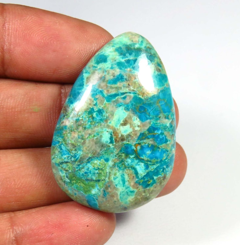 Green Chrysocolla Cabochon AH-164 EXCELLENT! Natural Chrysocolla Gemstone 36x25 mm Chrysocolla Loose For Jewelry Use Pear Shape