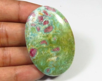 Green Ruby Fuchsite Cabochon, 47x32 mm, Oval Shape, Natural Ruby Fuchsite Gemstone, Polished Ruby Fuchsite Cabochon Loose For Jewelry Making