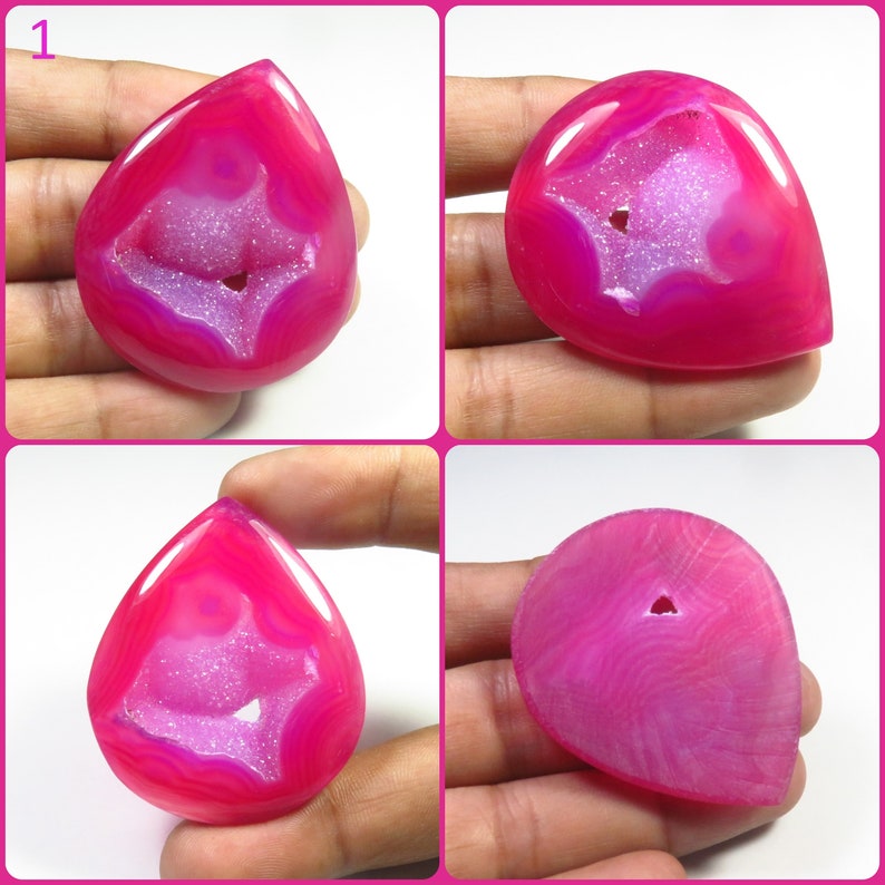 Natuurlijke venster Onyx Agaat geode cabochon, handgemaakte roze Onyx Druzy Agaat cabines, Onyx Agaat mix vorm geode edelstenen los voor sieraden, AH-4683, afbeelding 2