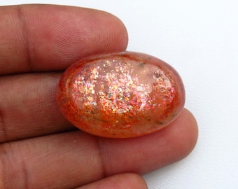 Natural Red Sunstone Confetti Cabochon, 29x19 mm, Rainbow Sunstone Gemstone, Oval Shape, 53Cts, Sunstone Gemstone Loose For Unique Jewelry,