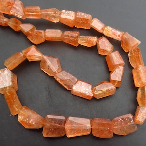 Natural Sunstone Nugget Faceted Beads, 9-16mm, Sunstone Nugget Tumble Faceted Beads, 8.5 - 17&quot;Strand, Full Fire Sunstone Faceted Beads,