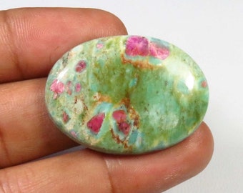 Handmade Ruby Fuchsite Polished Cabochon, 33x24mm, Oval Shape, Natural Ruby Green Fuchsite Gemstone, Ruby Fuchsite Loose For Jewelry Making,