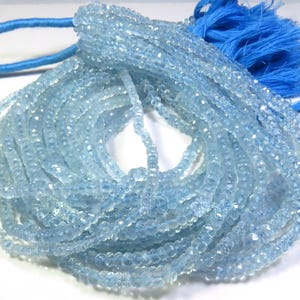 Aquamarine Micro Faceted Beads, 12&quot;Strand, Blue Aquamarine Faceted Rondelle Gemstone Beads, Natural Aquamarine Gemstone Beads For Jewelry,