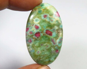 Natural Ruby Fuchsite Gemstone, 40x24 mm, Green Ruby Fuchsite Cabochon, Polished Oval Shape, Ruby Fuchsite Gemstone Loose For Jewelry Use,