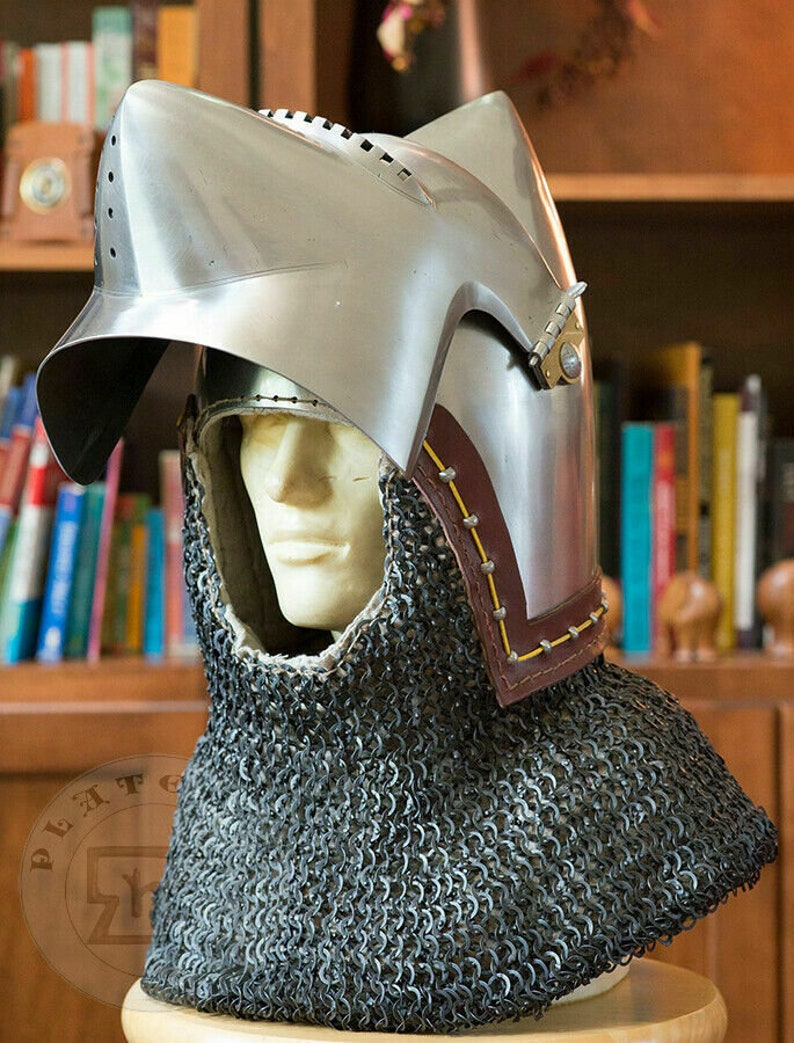 Custom SCA HNB 14 Gauge Steel Medieval Churburg Bascinet Helmet w Aventail YN