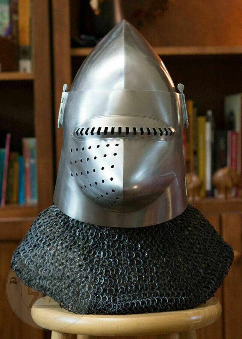 Custom SCA HNB 14 Gauge Steel Medieval Churburg Bascinet Helmet w Aventail YN