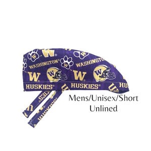 Short Hair Unisex Men&#39;s Surgical Scrub Hat Made with Licensed University of Washington Huskies fabric OR Cap Dental Nurse Doctor Anesthesia