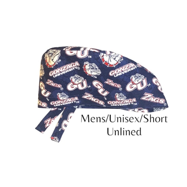 Short Hair Men Surgical Scrub Hat Made w Licensed Gonzaga University Bulldogs Fabric OR Cap Dental Nurse Doctor Anesthesia Surgeon Gift Idea