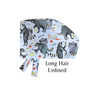 Raccoon Cute Long Hair Surgical Scrub Cap Vet Tech Radiology CRNA Cute Doctor Nurse Anesthesia Unique Funny Outdoor Trash Panda Garbage Veg