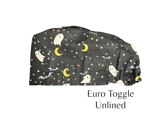 Halloween Ghost Scrub Cap: Euro Toggle Surgical Bonnet