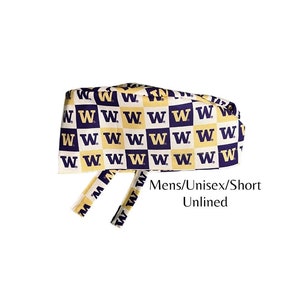 Short Hair Unisex Men's Surgical Scrub Hat Made with Licensed University of Washington Huskies fabric OR Cap Dental Nurse Doctor Anesthesia