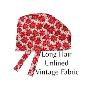 Poinsettia Christmas Surgical Scrub Cap made with VINTAGE fabric OR Hat Bonnet Dental Vet Nurses Doctors Anesthesia CRNA Winter Holiday Gift