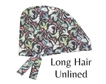 Dragons Long Hair Surgical Scrub Cap Fun Reptile CRNA OR Nurses Hat Bonnet Dental Veterinary Nurse Doctor Gift for her Anesthesia Cartoon