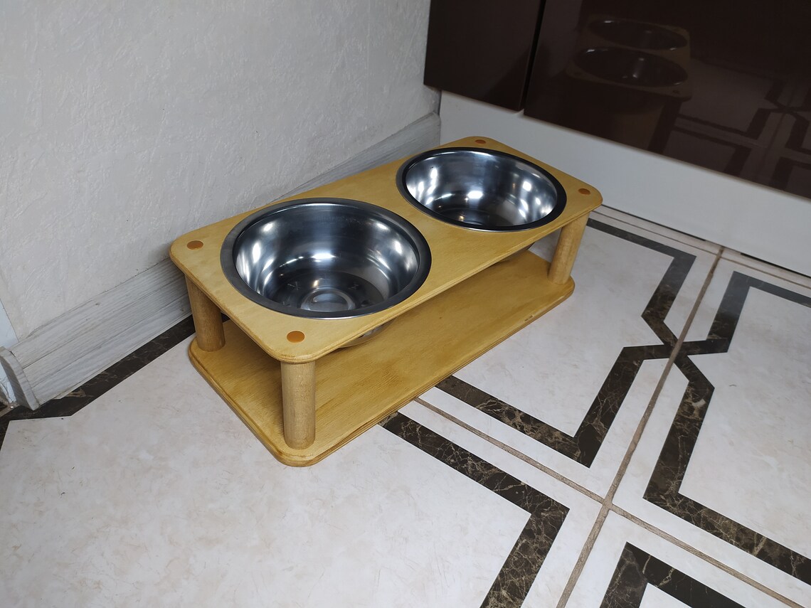 Raised cat and dog bowl modern cat Wooden Elevated Stand Cat Etsy