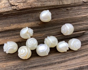 Hand-carved drop pearl , White Rose shape pearl flower, natural freshwater drop pearls