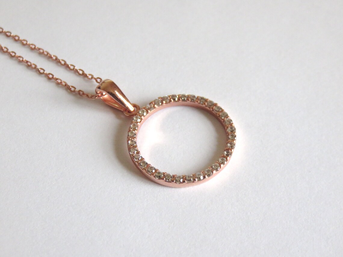 Cubic Zirconia encrusted Circle pendant necklace Etsy