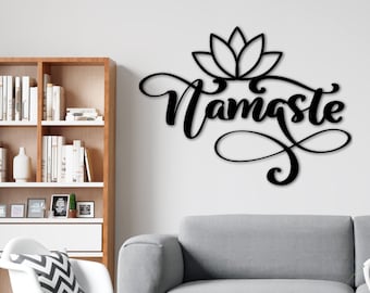 Lotus Flower Namaste Metal Wall Art: Yoga Studio Decor