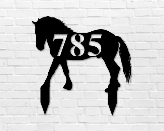 Personalized House Numbers Sign Horse Black Metal Address Plaque 