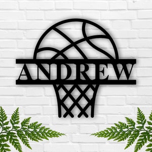 Personalized Basketball Name Sign, Custom Metal Basketball with Hoop, Sports Fan, Kids Room Wall Art, Kids Christmas Gift, Kids Birthday