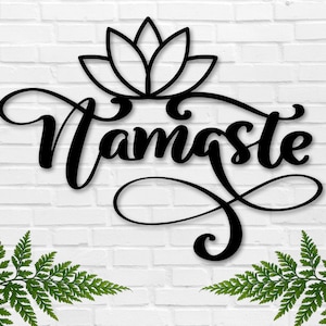 Namaste Metal Sign, Namaste Wall Art, Gift for Mom, Mothers Day Gift, Yoga Room Decor, Yogi Gift, Lotus Leaf Meditation Decor, Studio