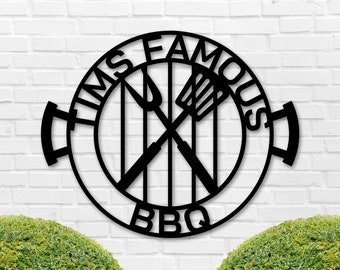 Personalized BBQ Metal Sign, Custom Name Barbecue Patio Sign, Grill Outdoor Dad's BBQ, Home Decor, Housewarming Gift for Father, Man Cave