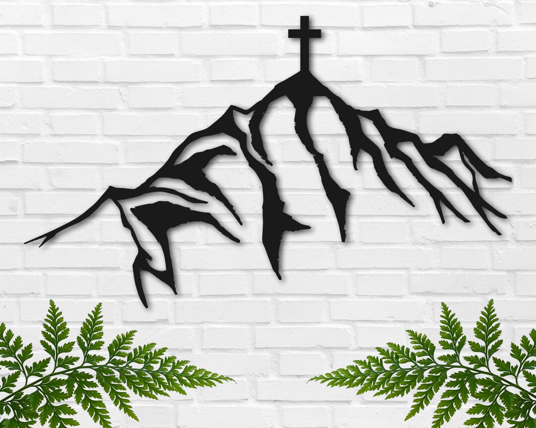 Cross Metal Wall Art Religious Wall Decor Cross on Mountain Etsy