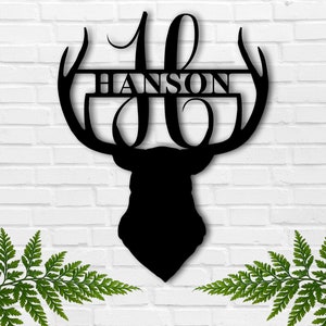 Deer Head Sign, Deer Antler Decor, Deer Hunter Gift, Deer Camp Sign, Christmas Gift For Him, Deer Name Metal Sign, Fathers Day Gift
