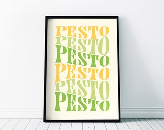 Pesto Pesto Poster | Kitchen Decor | Wall Art Home Print | Decor Gift | A3 A4 A5 A6 & Frame Sizes | Contemporary Lettering 50s Quirky Poster