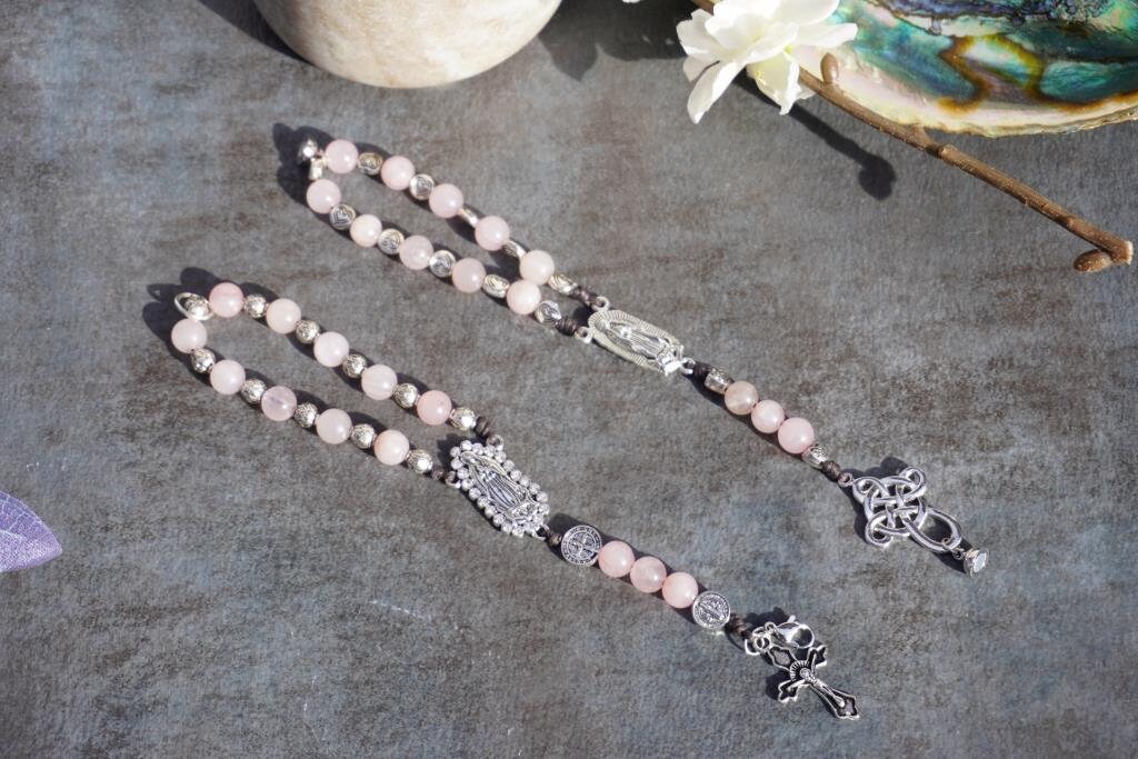 Pink Rosary Bracelet Rose Pink Quartz Rosary Our Lady of | Etsy