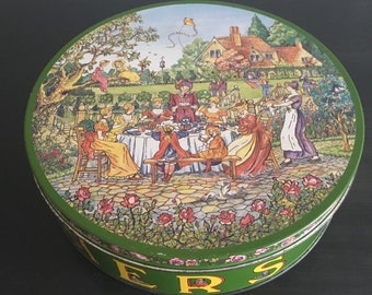 RUDE ! Huntley & Palmers Edwardian garden party rare vintage biscuit tin