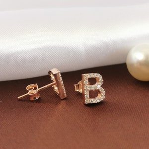 Gold Alphabet Earring, Cz Stud Initial Earring, Alphabet Stud, 925 Sterling Silver Letter Earring, Initial Stud, Initial Earrings, Gold stud