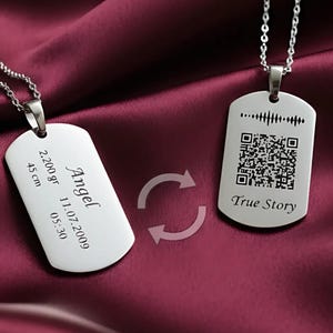 Collier personnalisé en argent sterling à code QR : souvenir gravé avec enregistrement vocal