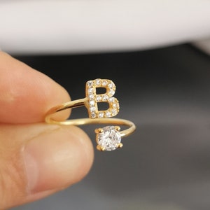 Bague initiale en diamant • Bague de promesse • Bague en argent personnalisée • Bague lettre • Bague alphabet • Cadeau pour petite amie • Cadeau de la Saint-Valentin