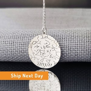 Mappa stellare per data • Collana del cielo incisa • Mappa stellare in argento sterling • Collana anniversario • Collana commemorativa • Regali di compleanno personalizzati