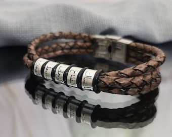 Arabic Name Bracelet: Personalized Sterling Silver & Leather Men's Jewelry