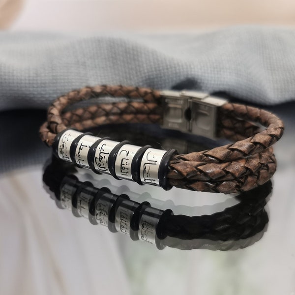 Personalized Arabic Bracelet • Custom Mens Bracelet • Leather Name Bracelet • Muslim Dad Gift • Unique Muslim Jewelry • Islamic Art Eid Gift