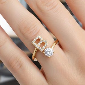Diamond Initial Ring, Personalized Sterling Silver Cubic Zirconia Ring