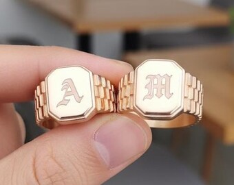 Personalized Initial Signet Ring: Sterling Silver Unisex Jewelry