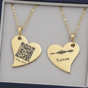 Sterlingzilveren hartketting: gegraveerde soundwave, QR-code, gepersonaliseerde aandenken